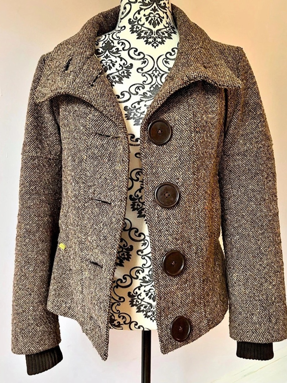Soia & Kyo Brown Wool Blend Pea Coat Size Small